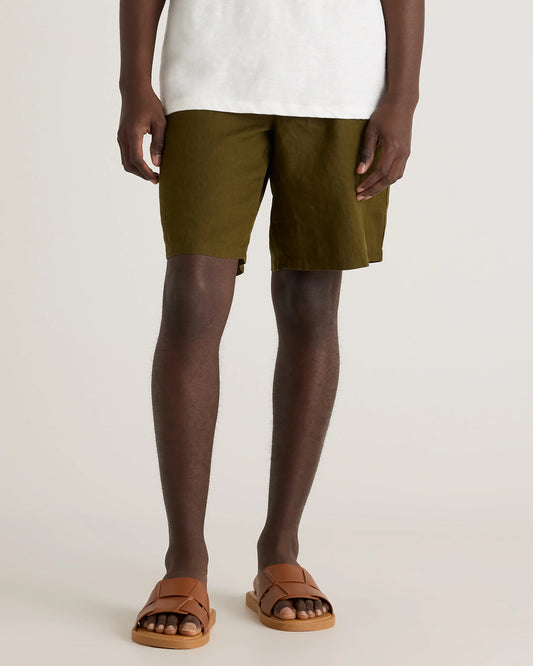 100% European Linen Shorts - 10" - S / Martini Olive