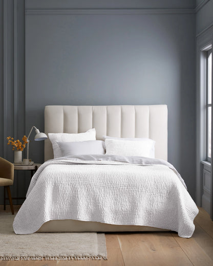European Linen Cotton Stitch Quilt - Twin / Stone
