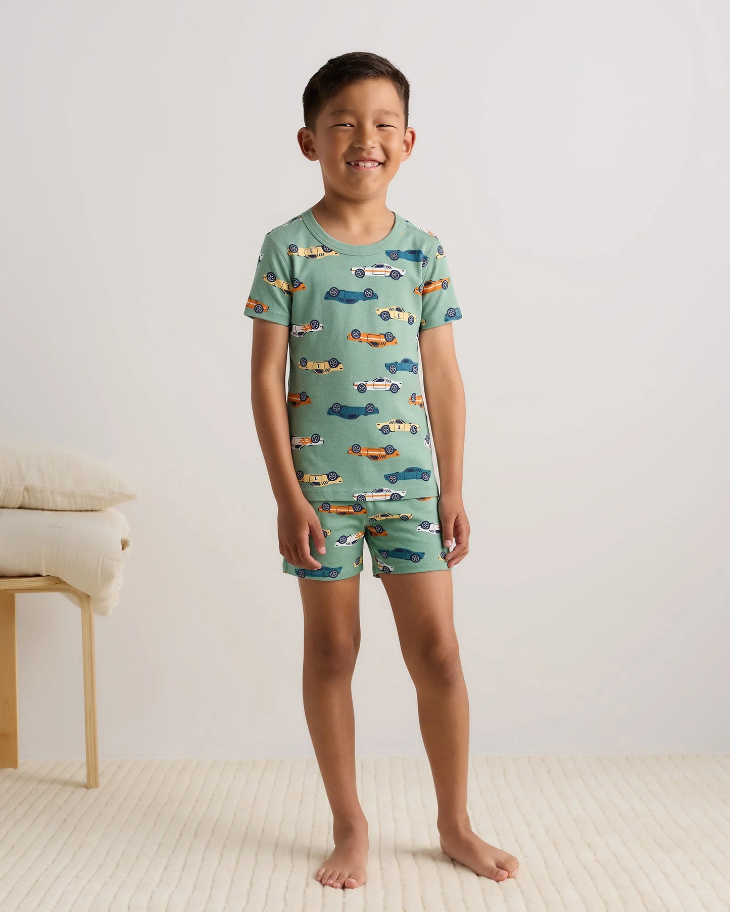 100% Organic Cotton Short Sleeve and Shorts Pajama Set - 6 / Navy Stripe