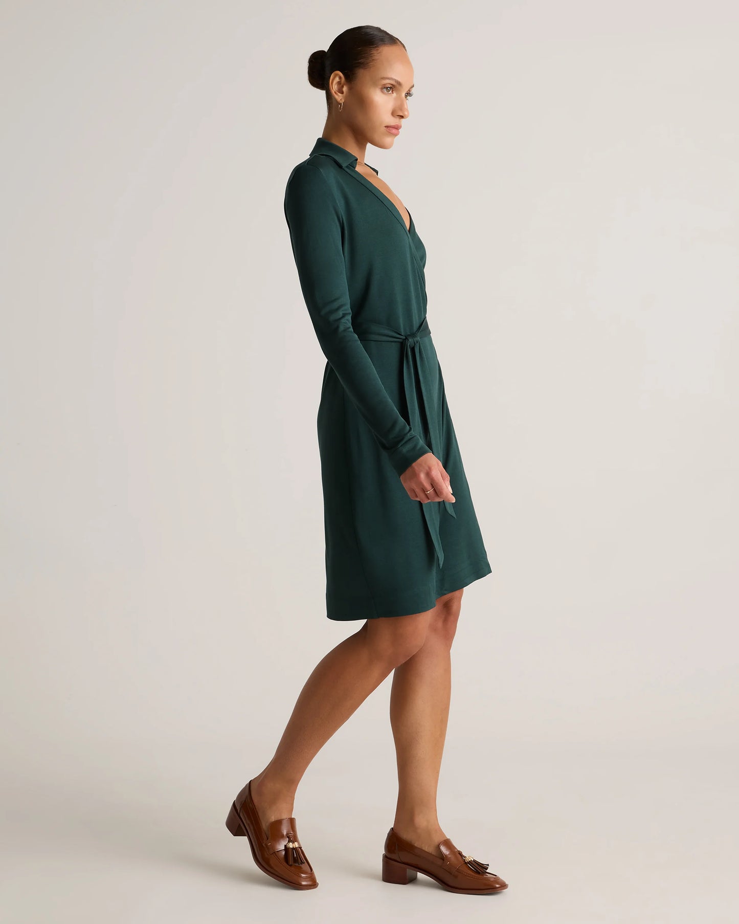 100% Silk Jersey Mini Wrap Dress - XS / Evergreen