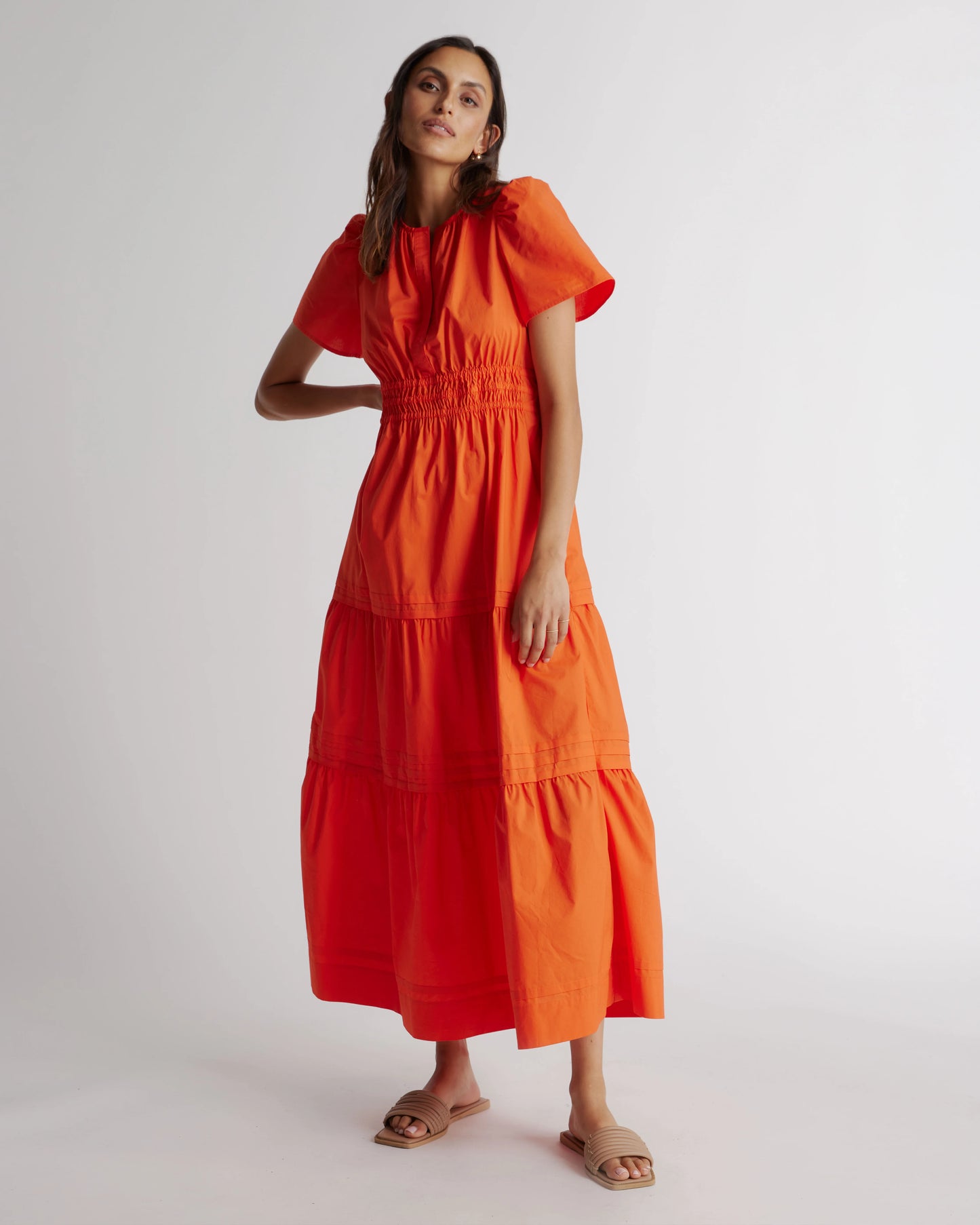100% Organic Cotton Poplin Tiered Maxi Dress - XS / Navy