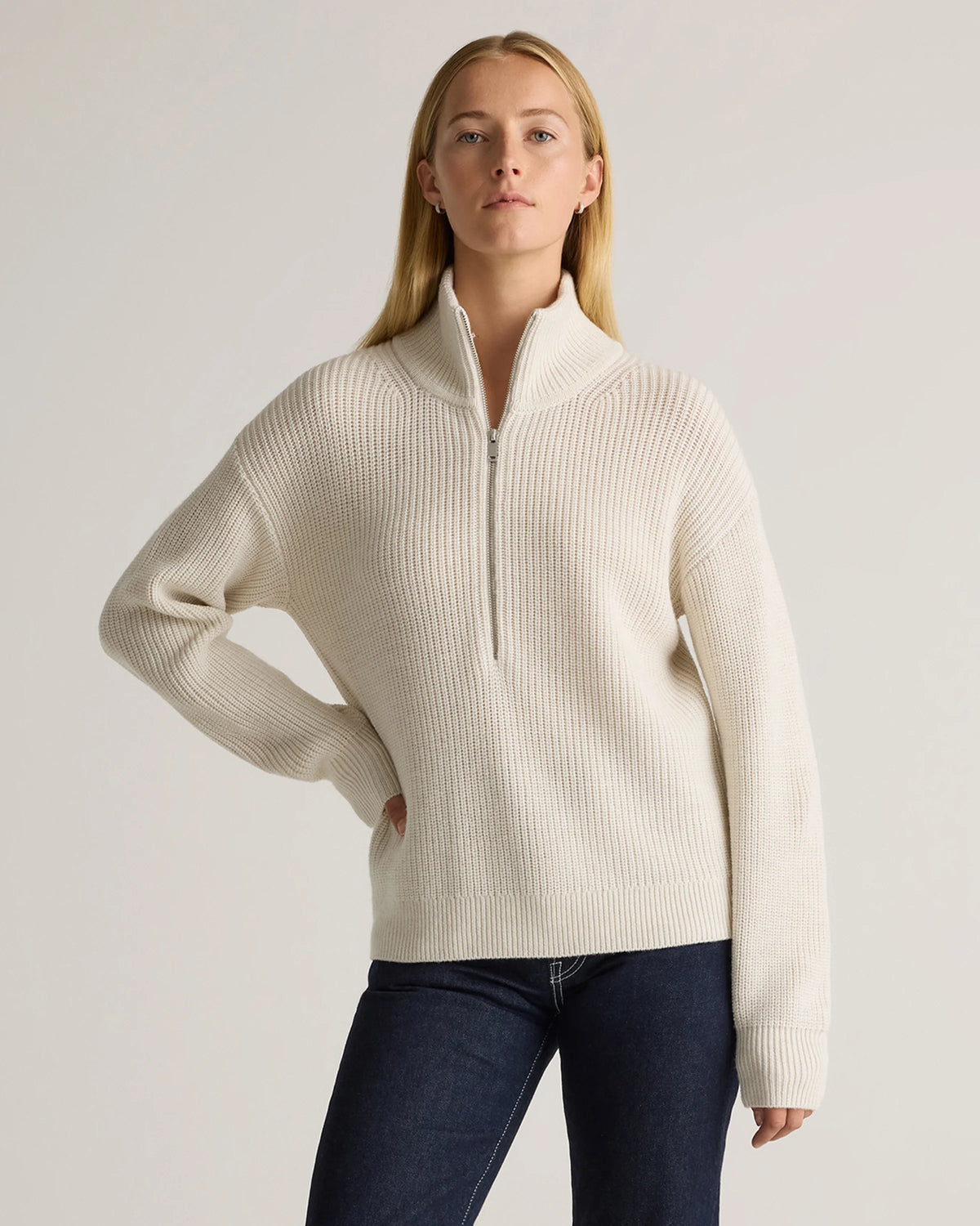 Australian Merino Wool Half Zip Sweater - XS / Heather Grey