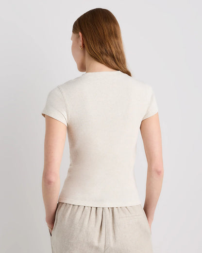 Organic Cotton Micro-Rib Crewneck Tee - XS / Heather Oatmeal