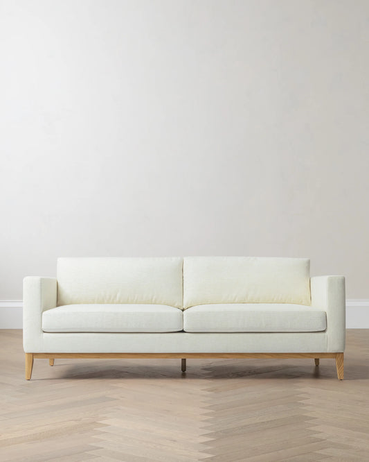 Performance Chenille Linen Blend Sofa with Solid Oak Base - 7ft / Snow