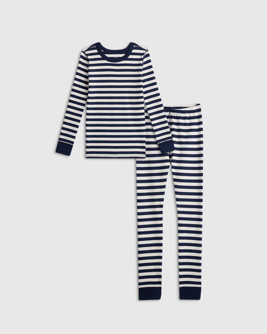 100% Organic Cotton Long Sleeve and Pant Pajama Set - 2T / Navy Stripe