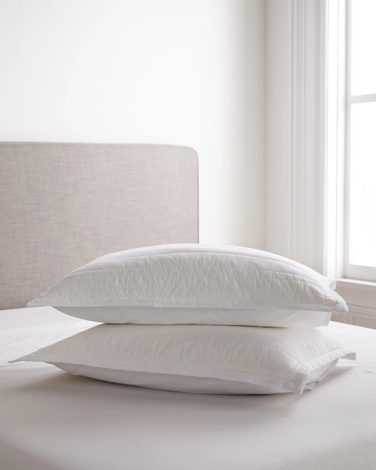 Organic Cotton Stripe Stitch Quilted Sham Set - Standard / White