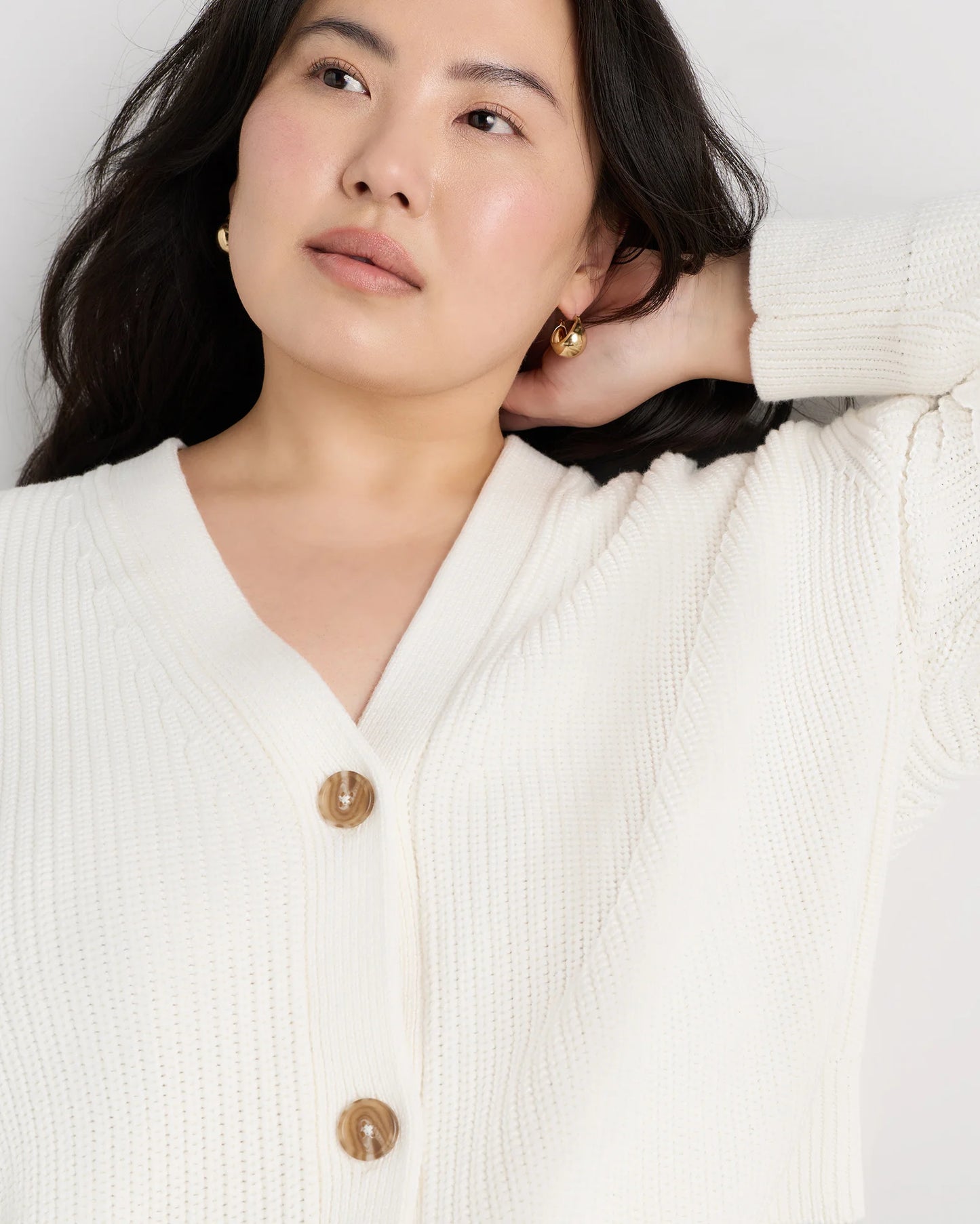 100% Organic Cotton Fisherman Boxy Cropped Cardigan - 1X / Black