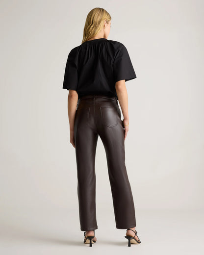 Vegan Leather Straight Leg Pants - 0 / Espresso