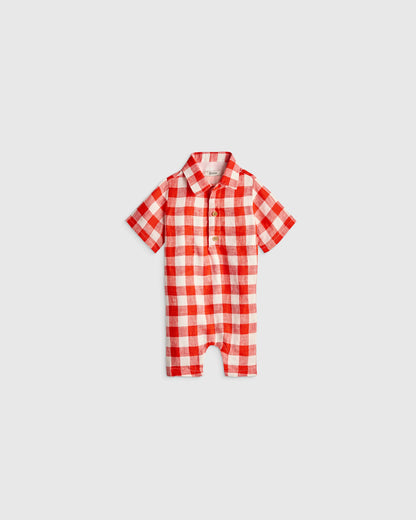 100% Linen Button Front Romper - 0-3M / Picnic Gingham