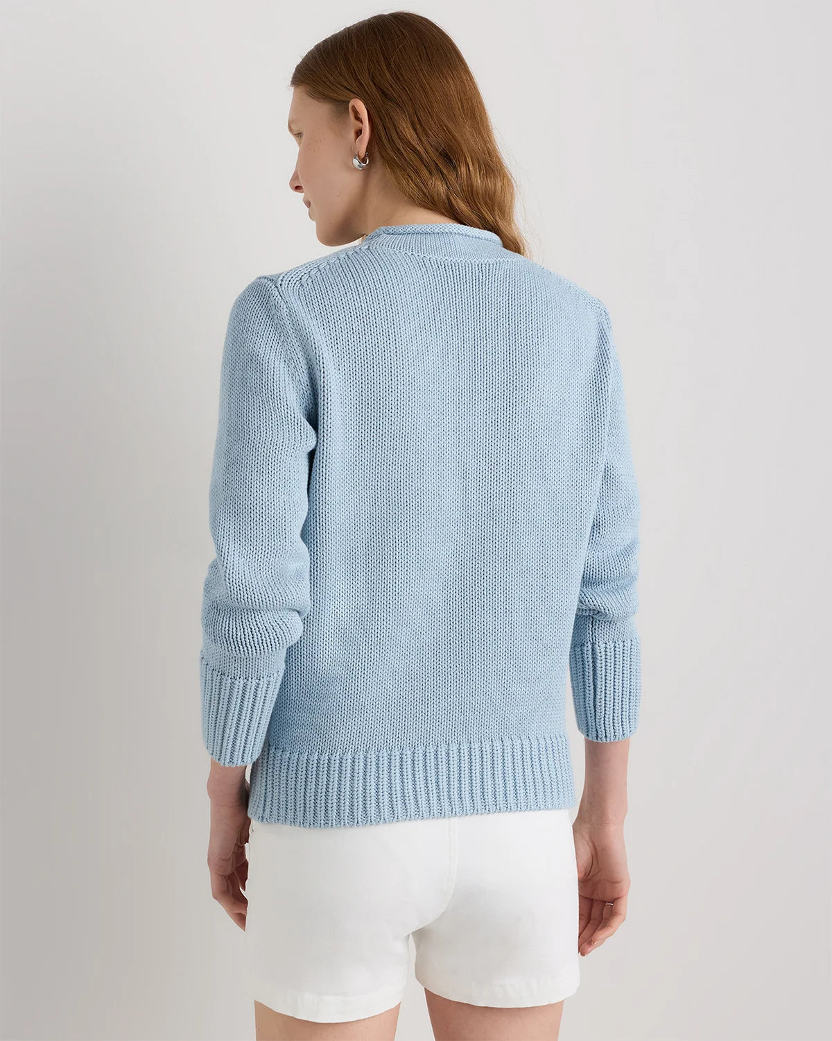 100% Organic Cotton Roll Neck Sweater - XS / Cornflower Mini Stripe