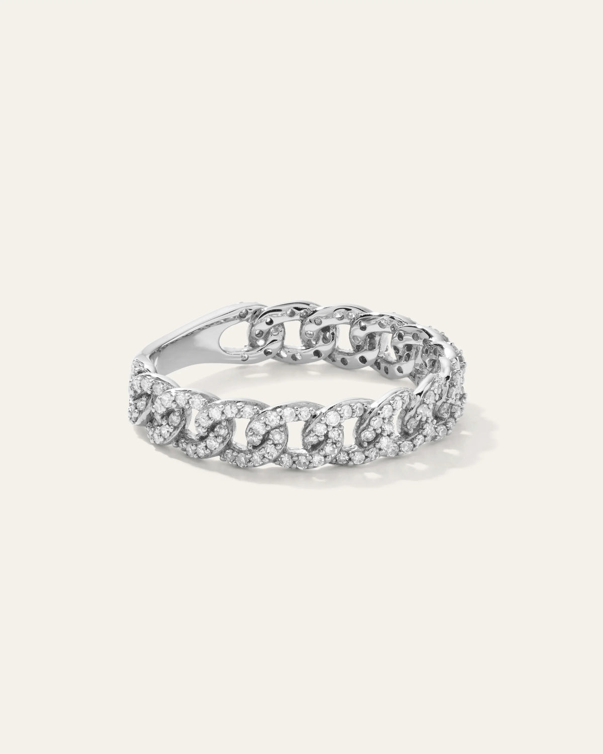 14K Gold Diamond Chain Ring - 4 / White Gold