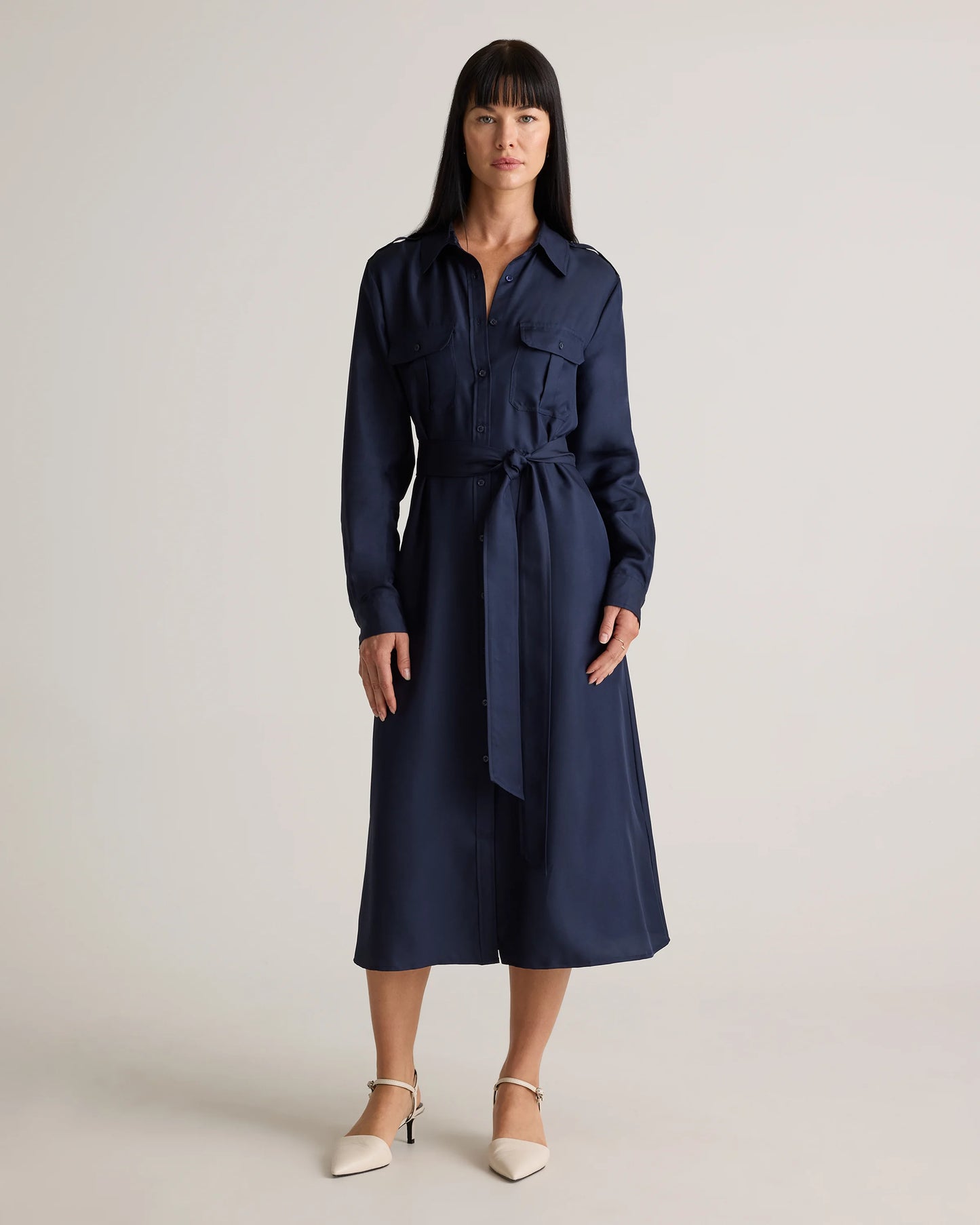 100% Silk Twill Utility Shirt Dress - XS / Hot Fudge