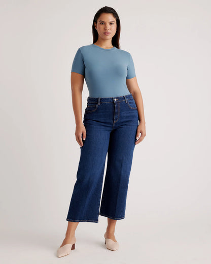 Stretch Cotton Jersey Short Sleeve Bodysuit - XS / Ocean