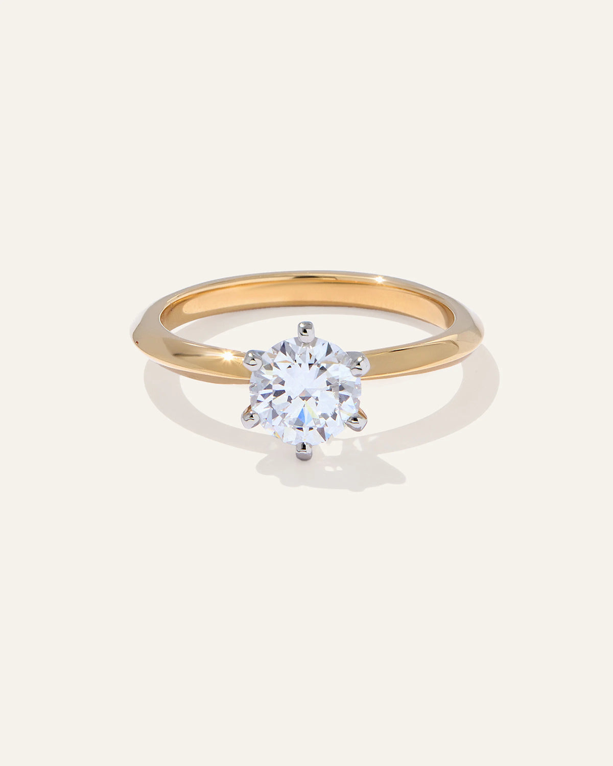 Lab Grown Diamond Round Six Prong Knife Edge Engagement Ring - 1ct - 4 / Yellow Gold