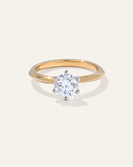 Lab Grown Diamond Round Six Prong Knife Edge Engagement Ring - 1ct - 4 / Yellow Gold