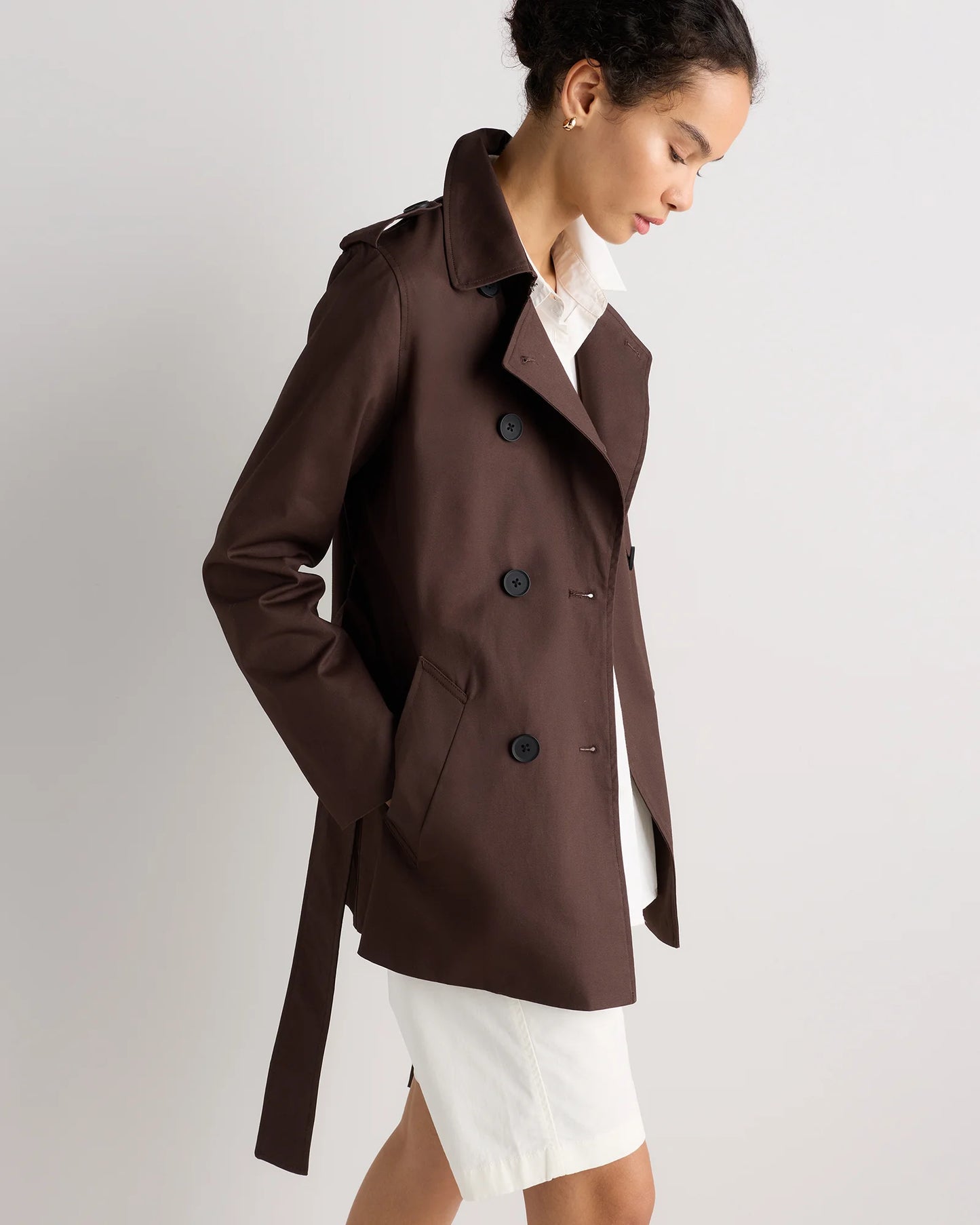 Comfort Stretch Short Trench Coat - XS / Coffee Bean Brown