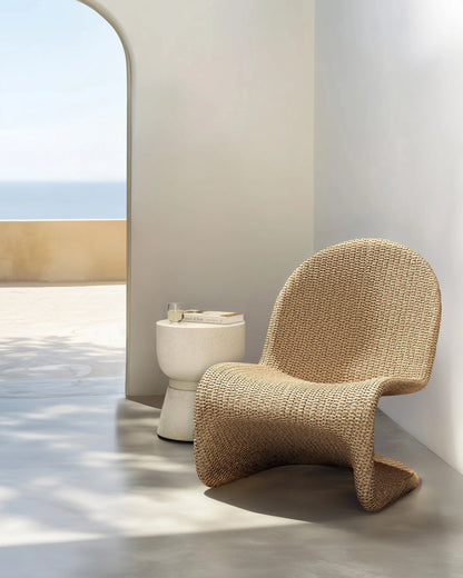 Curved All-Weather Wicker Indoor/Outdoor Lounge Chair - One Size / Natural