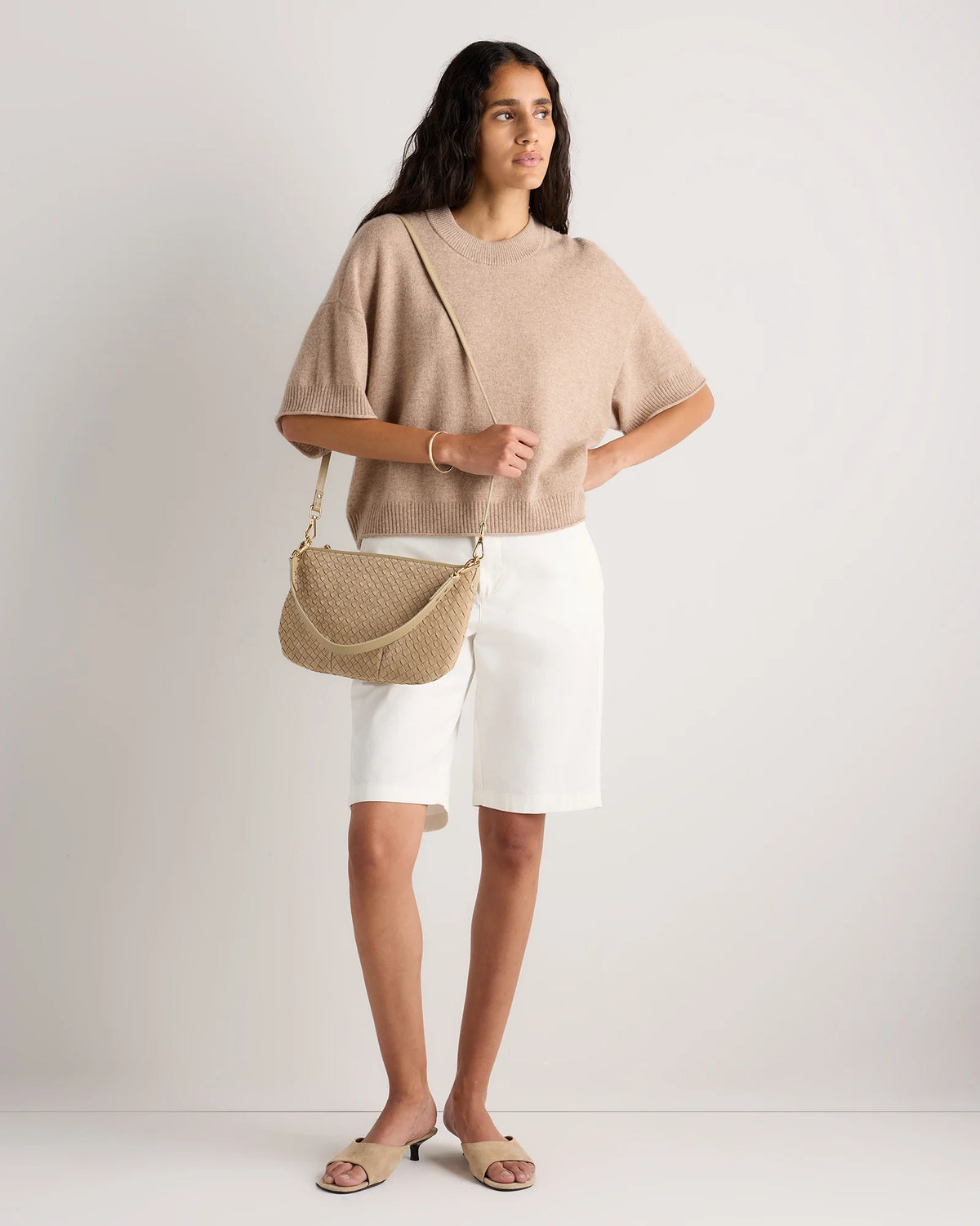 Sloane Suede Handwoven Mini Shoulder Bag - One Size / Pebble