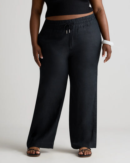 100% European Linen Wide Leg Pants - 1X / Black