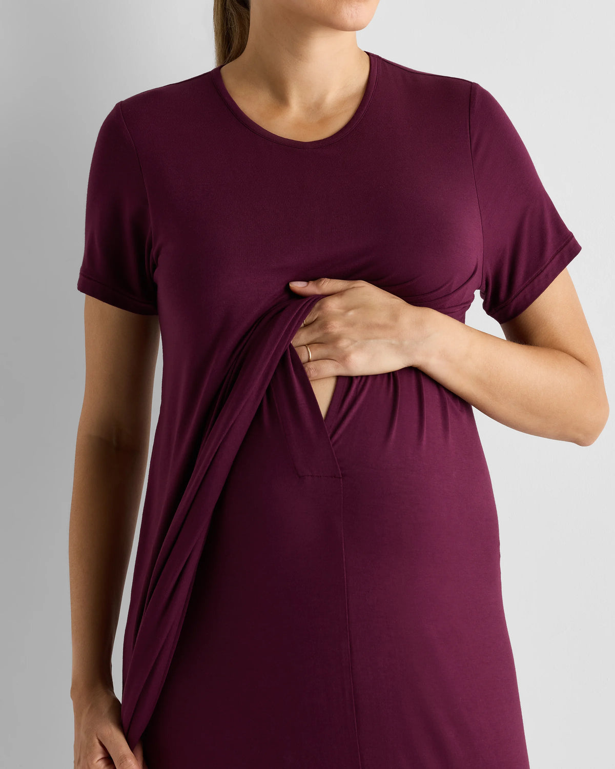 Bamboo Jersey Maternity & Nursing T-Shirt Dress - XS / Wine Tasting Red