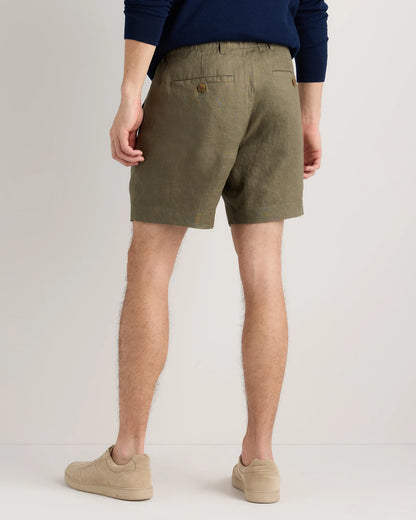 100% European Linen Trouser Shorts - 7" - S / Bayberry Olive