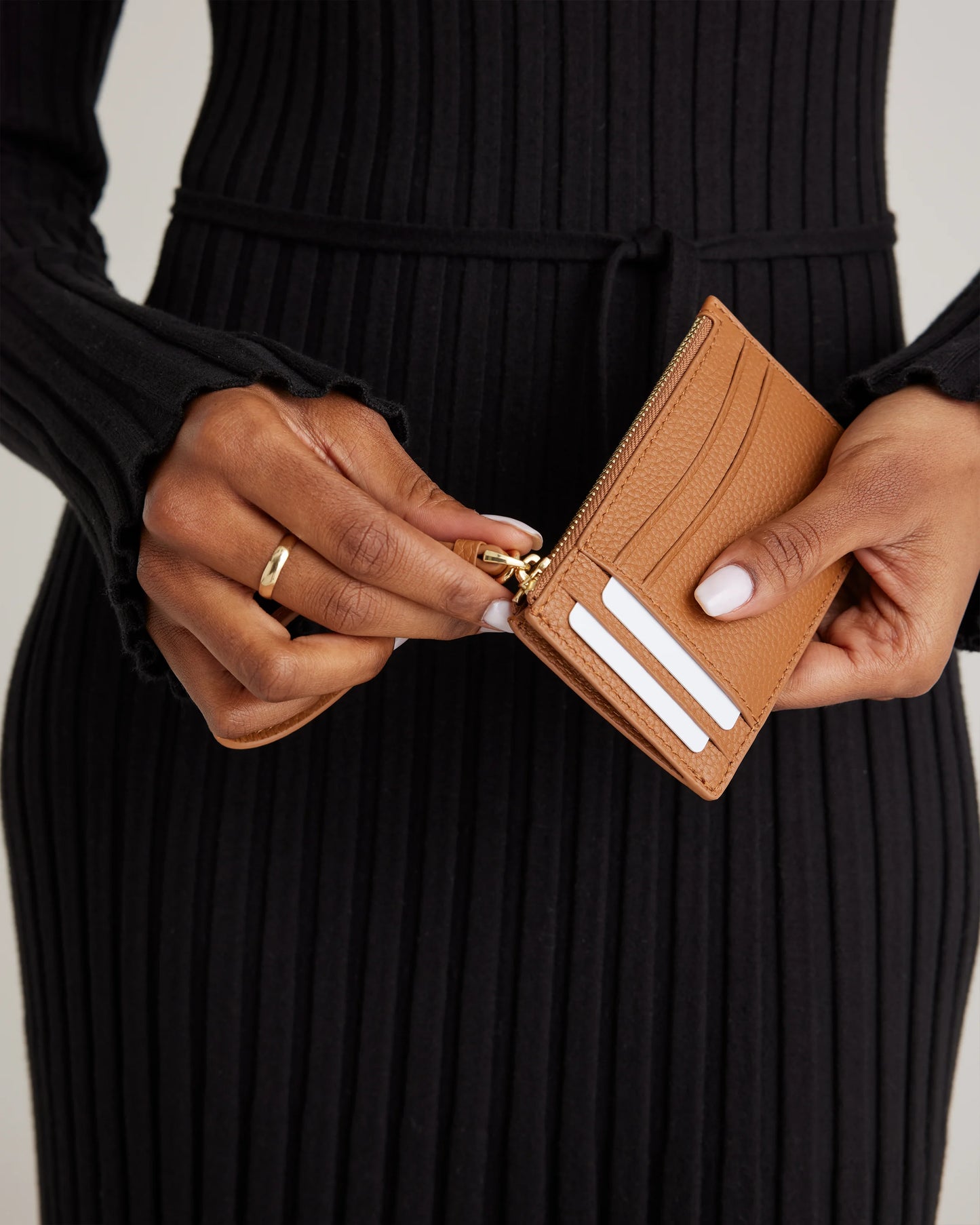 Italian Leather Card Case Wristlet - One Size / Black