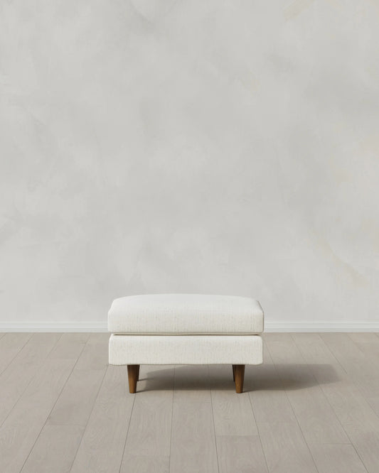 Atlas Midcentury Ottoman in Performance Chenille Linen Blend - 31.5" / Snow