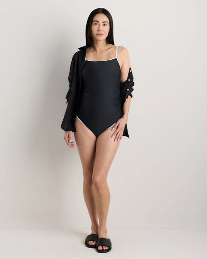 Italian Maternity Square Neck One-Piece Swimsuit - XS / Black/White