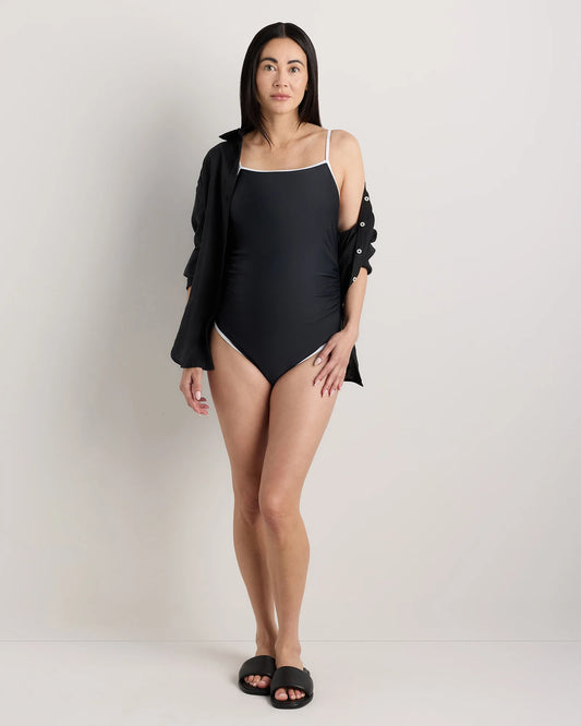Italian Maternity Square Neck One-Piece Swimsuit - XS / Black/White