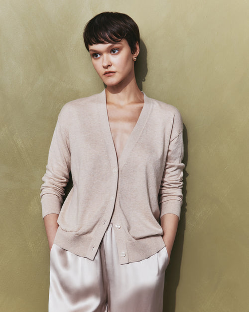 Lightweight Cotton Cashmere Cardigan - XS / Heather Oatmeal