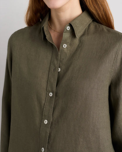 100% European Linen Long Sleeve Shirt - XS / Blue Pinstripe