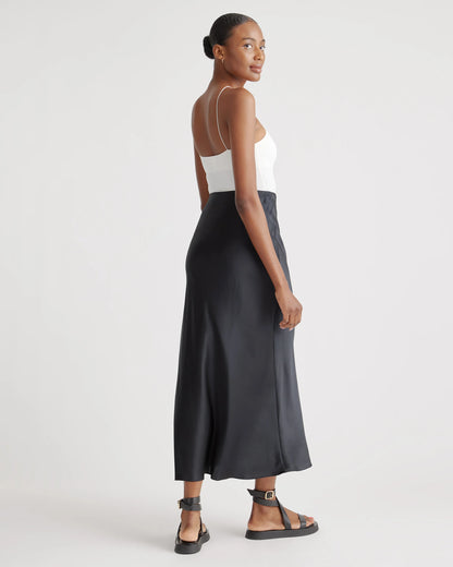 100% Washable Silk Maxi Skirt - XS / Navy
