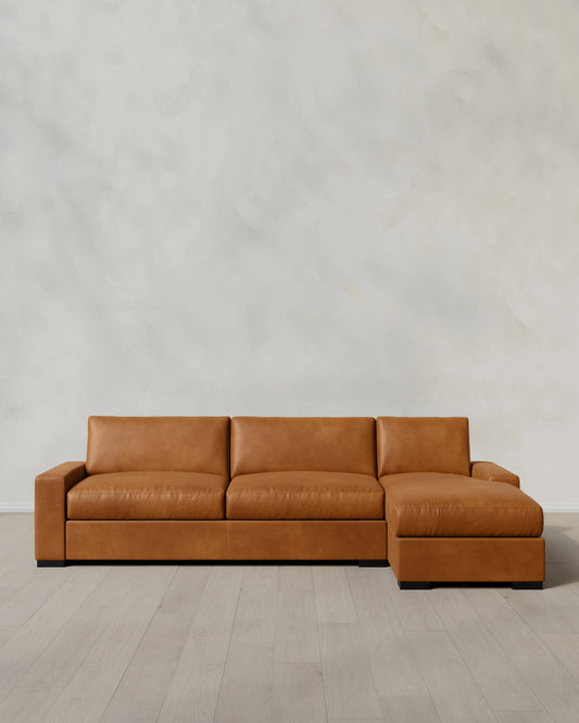 Stillman Chaise Sectional in Leather - 116" Right Arm / Auburn