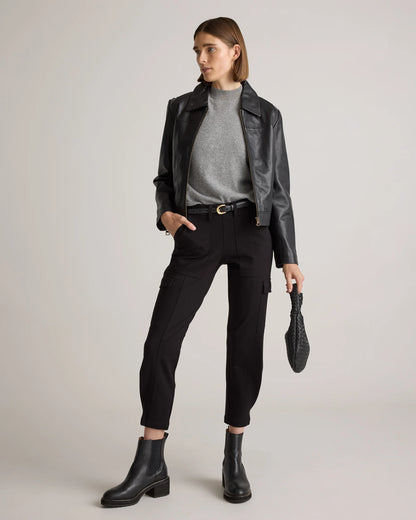 Ultra-Stretch Ponte Tapered Cargo Pants - XS / Black