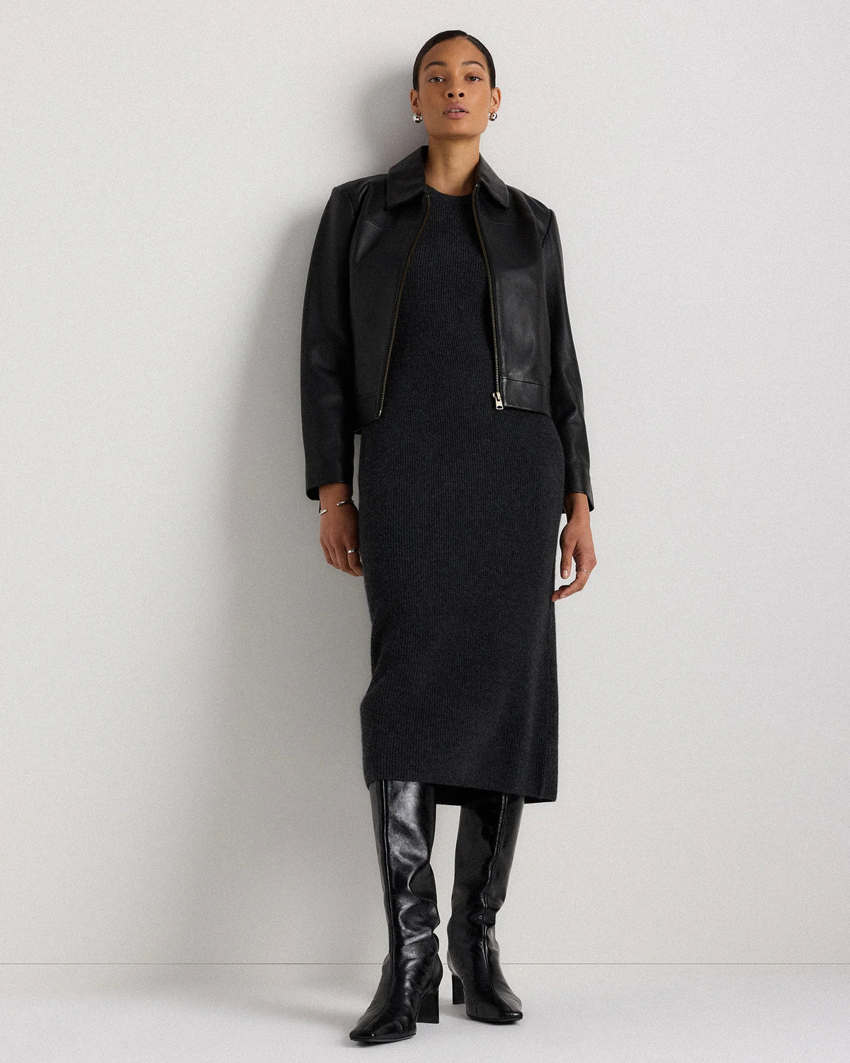 Mongolian Cashmere Sleeveless Midi Sweater Dress - XS / Black
