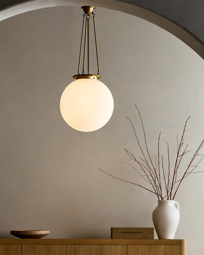 Antiqued Steel and Glass Globe Pendant Light - One Size / Brass