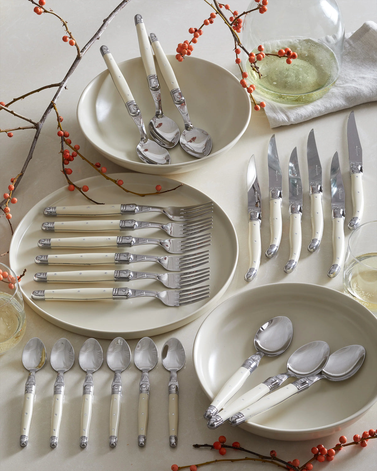 Jean Dubost Laguiole 24 Piece Flatware Set - One Size / Ivory