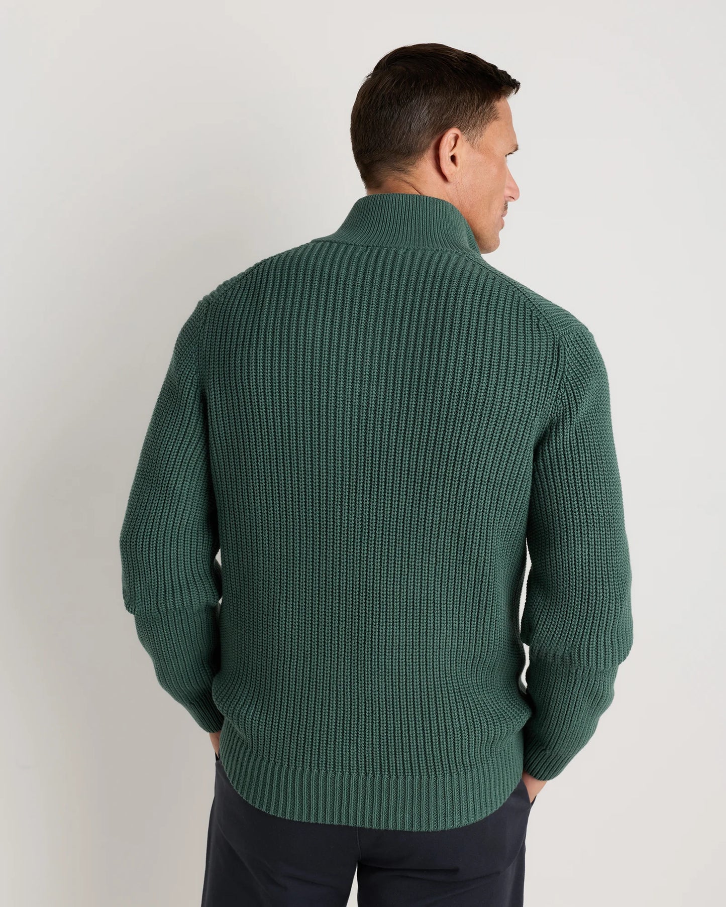 100% Organic Cotton Fisherman Quarter-Zip Sweater - S / Big Sur Green