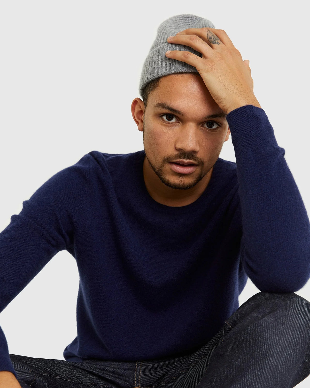 Mongolian Cashmere Ribbed Beanie - XS/S / Heather Charcoal