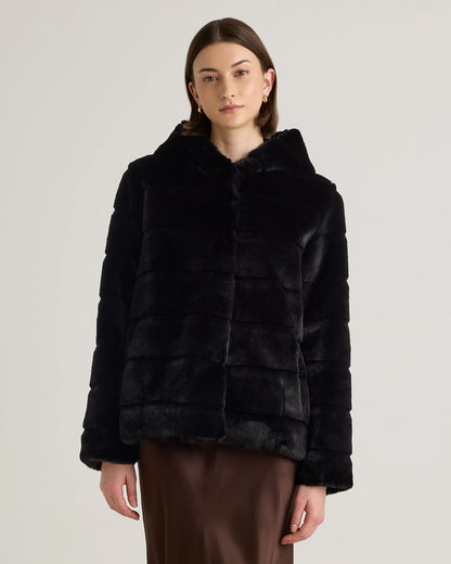 Hooded Faux Fur Jacket - XS / Black
