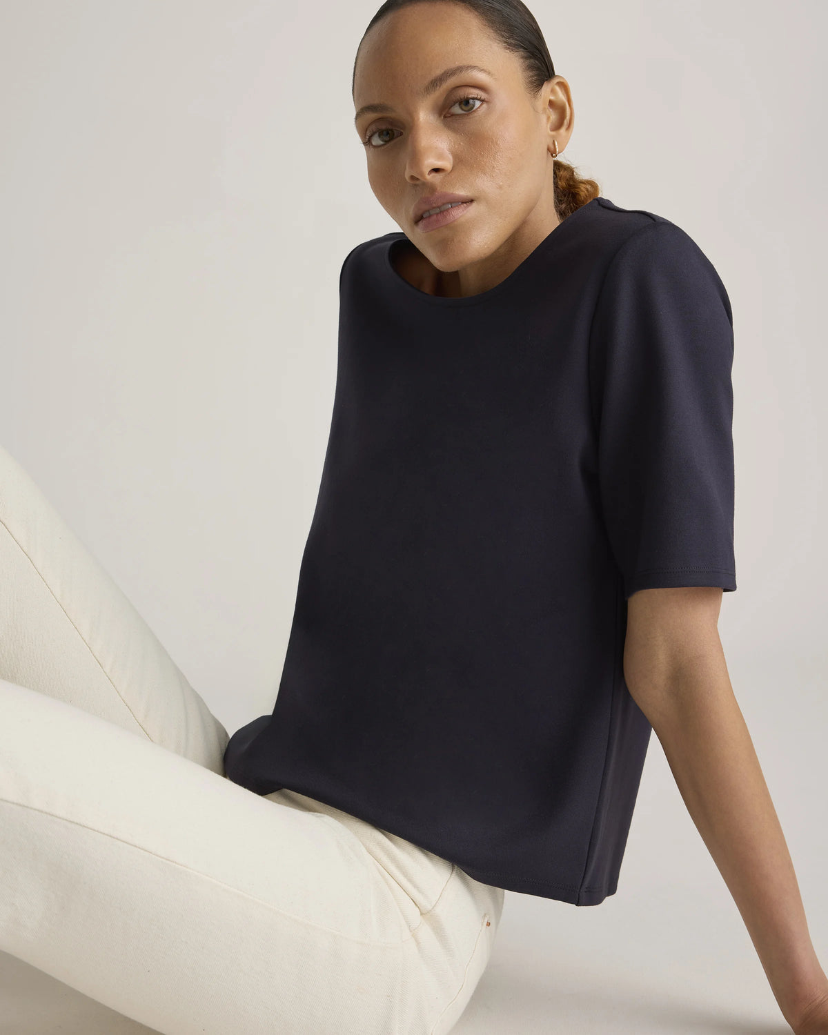 Ultra-Stretch Ponte Short Sleeve Top - XS / Black