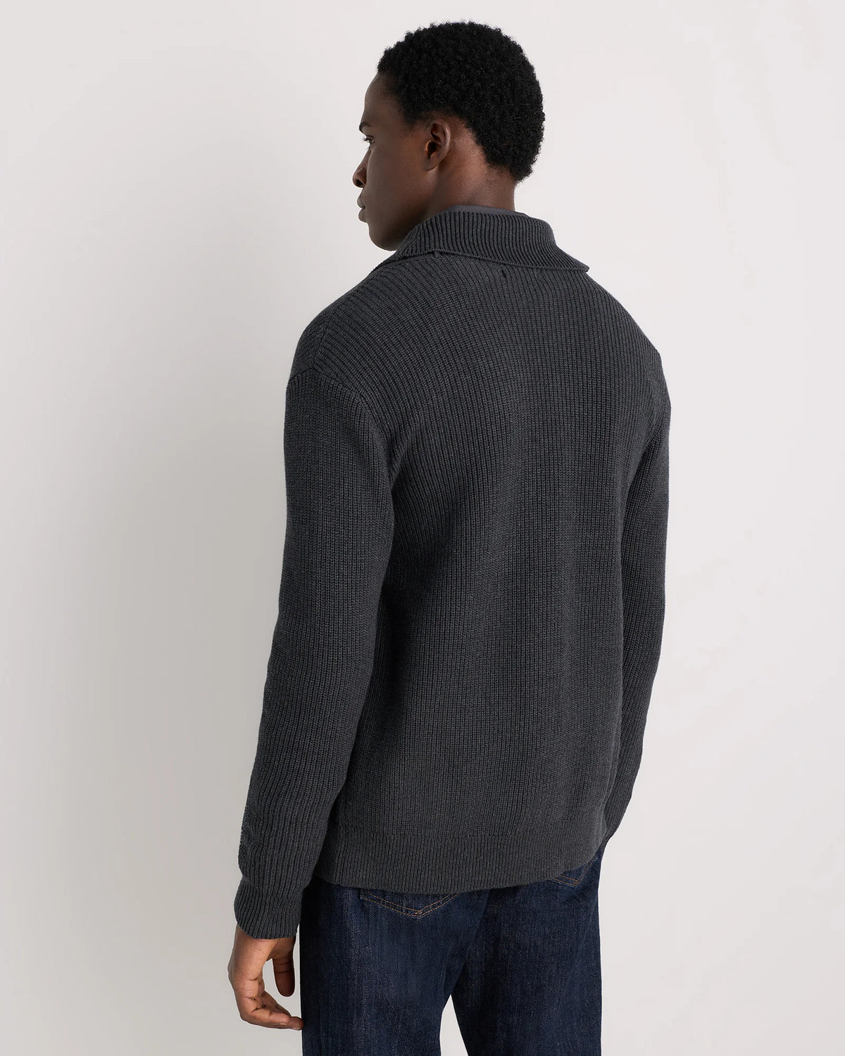 100% Organic Cotton Ribbed Shawl-Collar Cardigan Sweater - S / Bayberry Olive