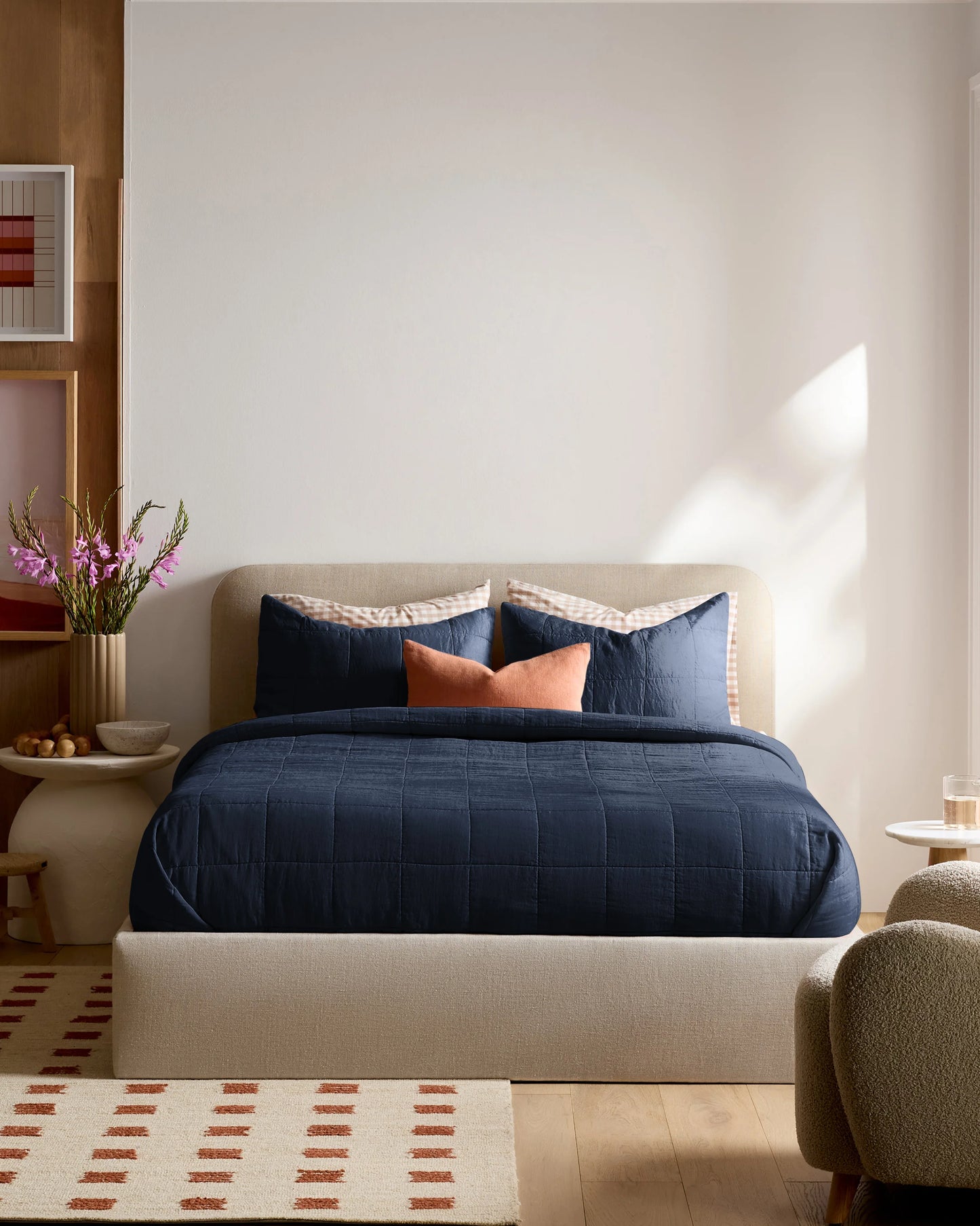 Lightweight European Linen Box Quilt - Twin / White