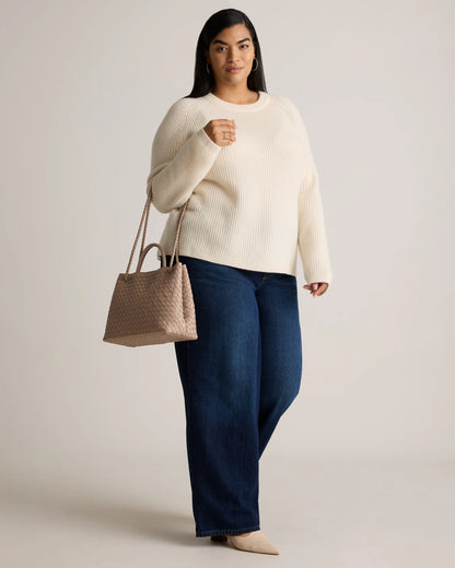 Mongolian Cashmere Fisherman Crewneck Sweater - 1X / Pale Custard Yellow