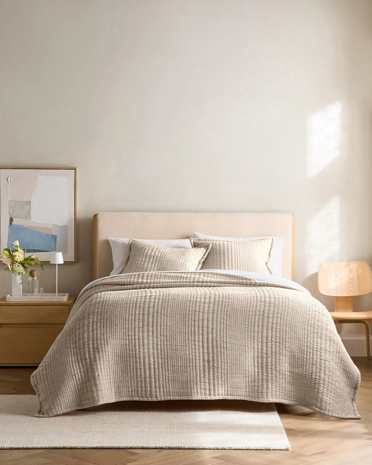 Organic Cotton Channel Stitch Sham Set - Standard / Coral Pink