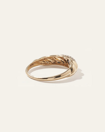 14K Gold Pave Diamond Croissant Dome Ring - 4 / Yellow Gold