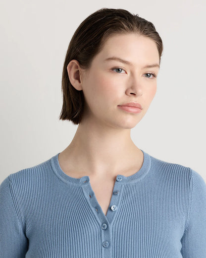 Cotton Cashmere Fitted Ribbed Cardigan - XS / Mocha Heather