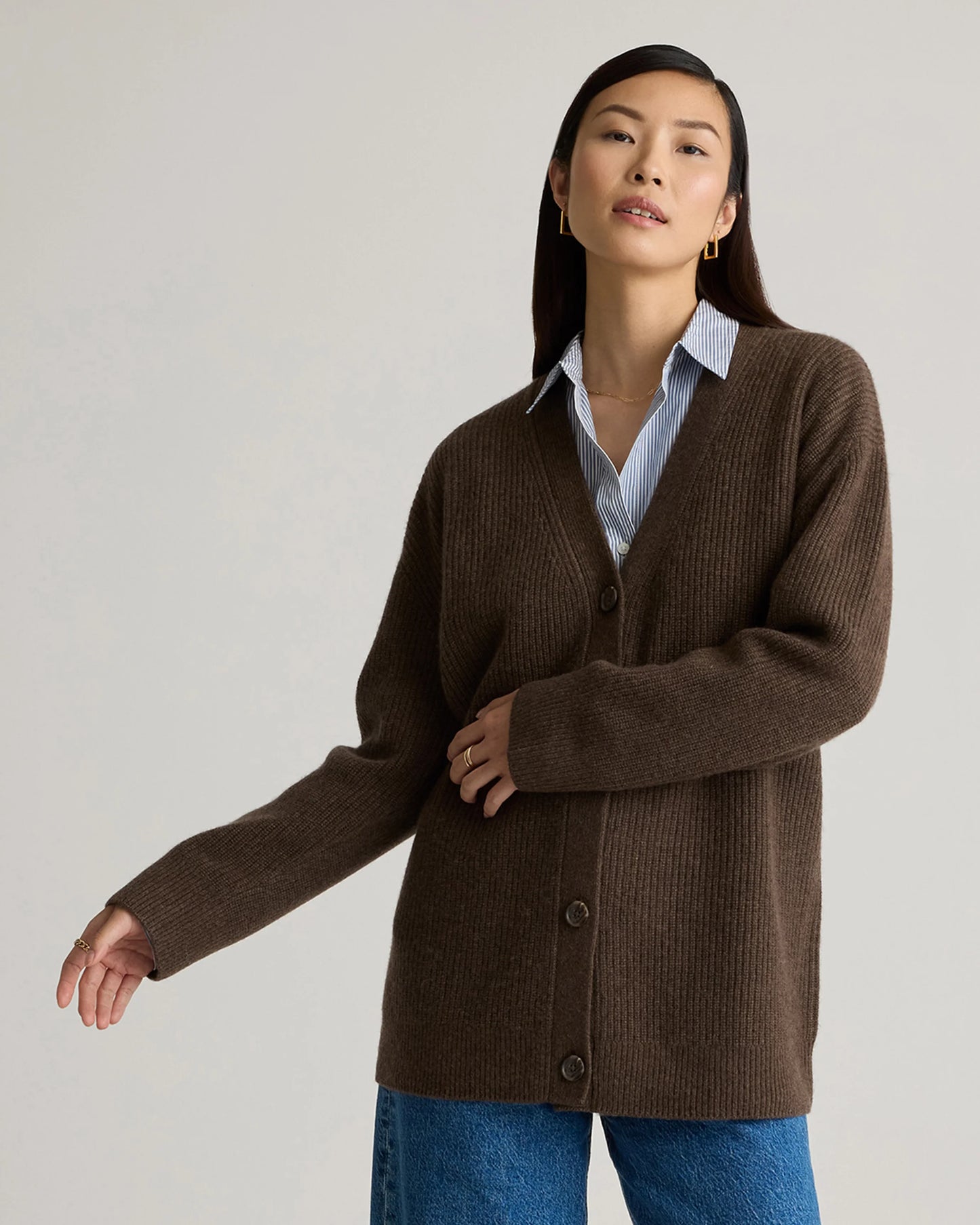 Mongolian Cashmere Oversized Boyfriend Cardigan Sweater - XS / Brown