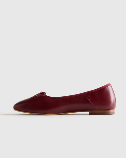 Italian Leather Square Toe Ballet Flat - 5 / Cognac