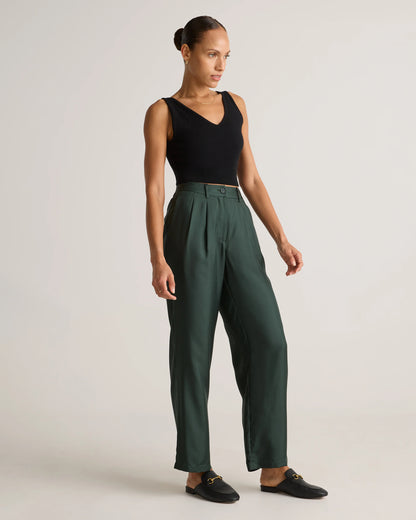 100% Silk Twill Trouser - 0 / Forest Green